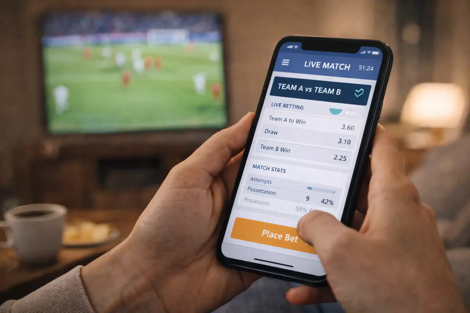 Smartphone con app scommesse aperta durante partita