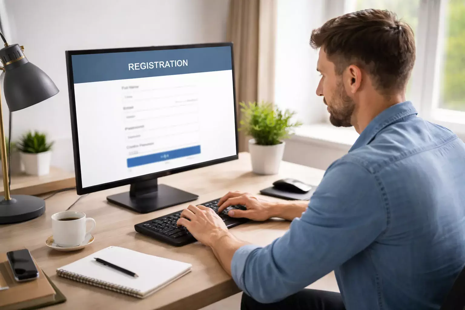 Uomo effettua registrazione su sito scommesse da computer