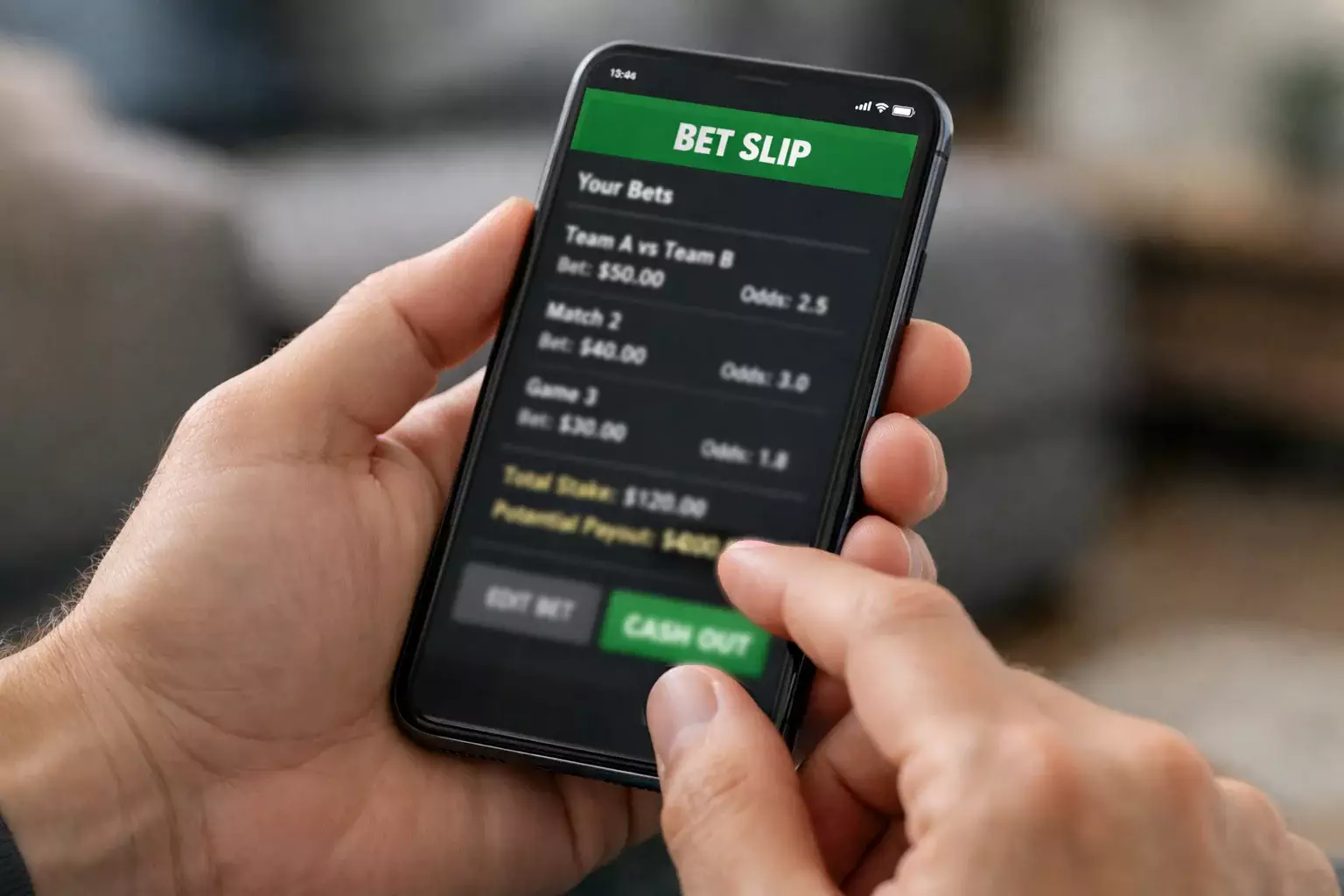 Mano che utilizza smartphone per gestire scommessa