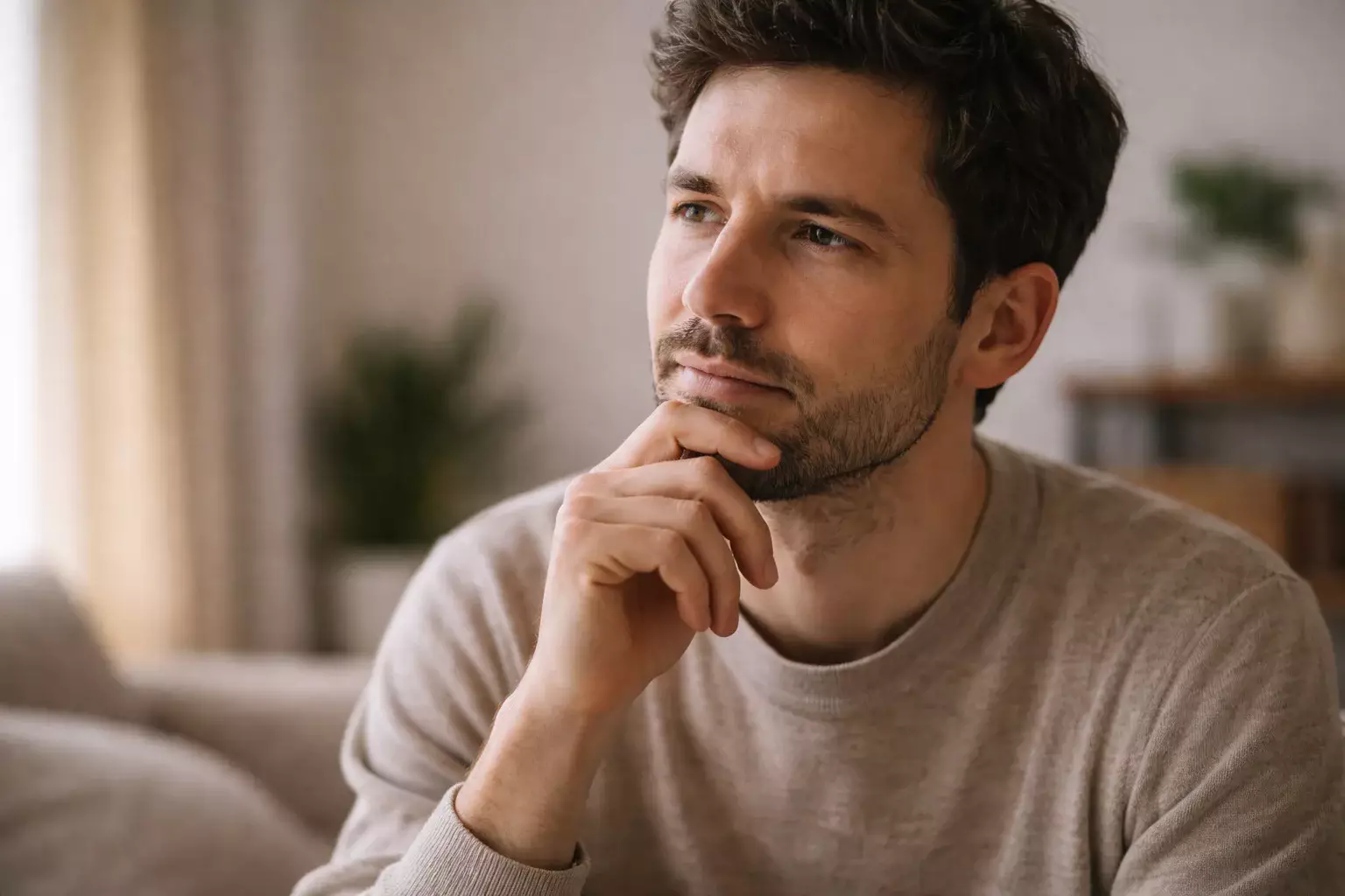 Persona pensierosa che valuta decisione importante