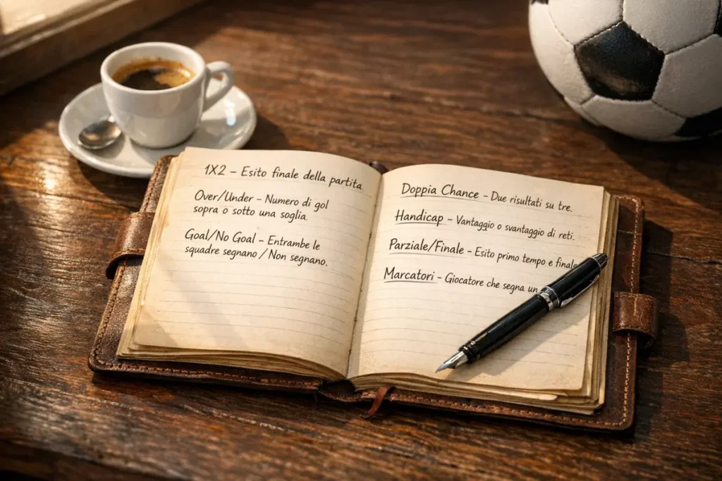 Glossario scommesse calcio con termini del betting sportivo