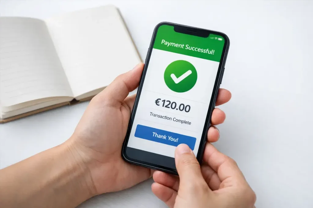 Persona effettua un pagamento online sicuro dallo smartphone