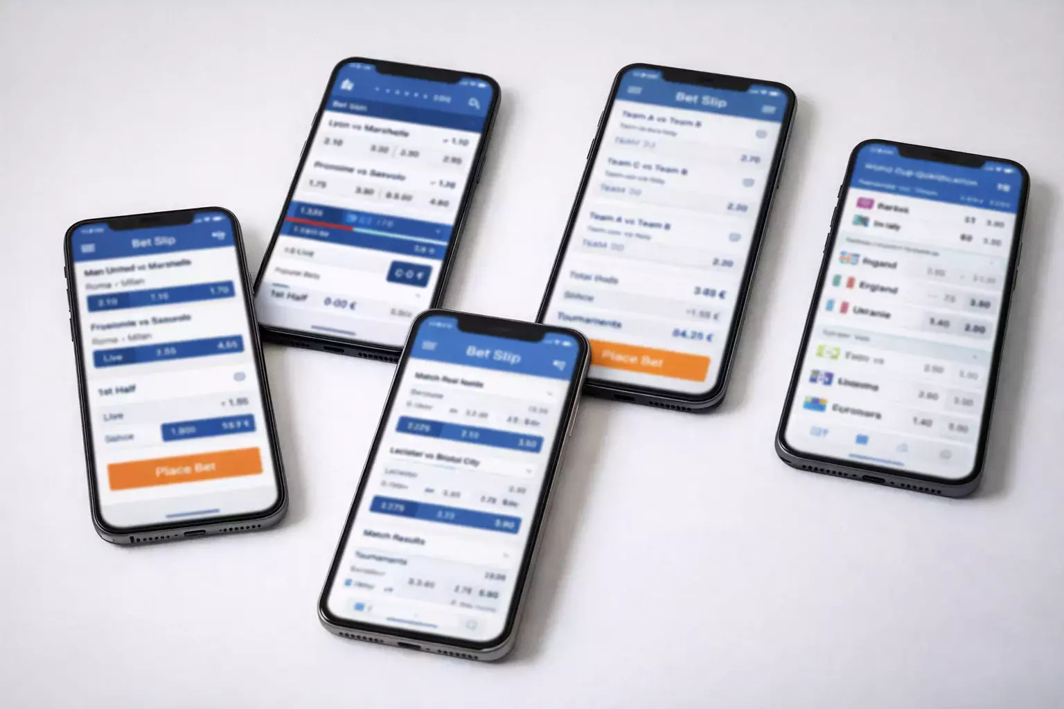 Diversi smartphone che mostrano interfacce app scommesse