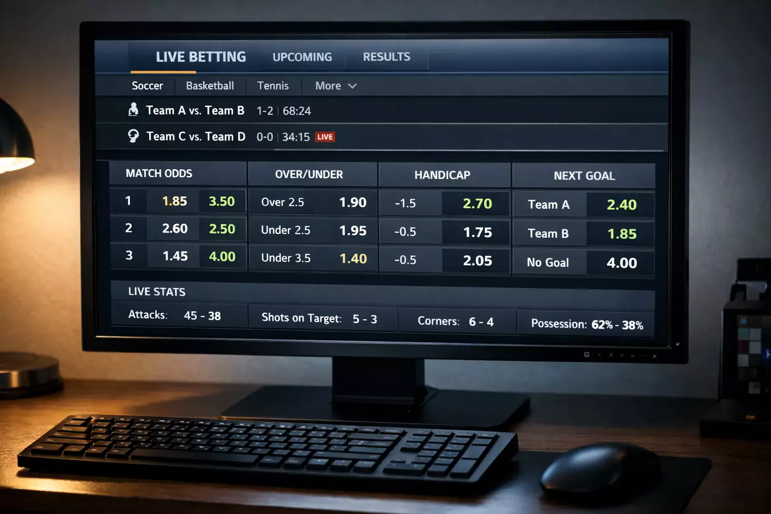 Schermo con quote scommesse che cambiano in tempo reale