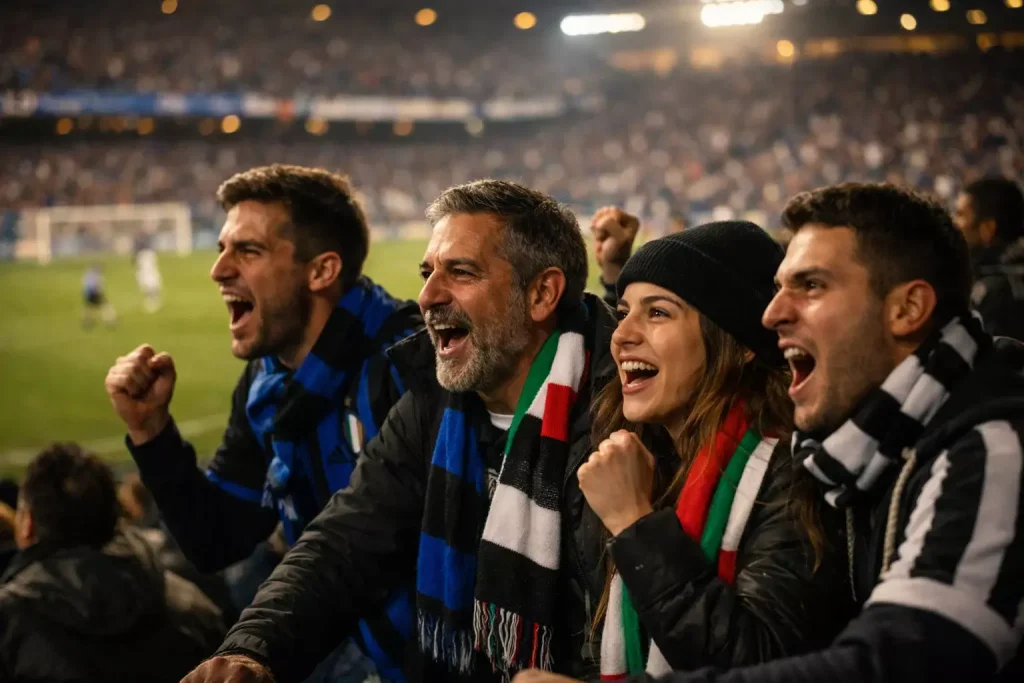 Tifosi italiani allo stadio durante una partita di Serie A