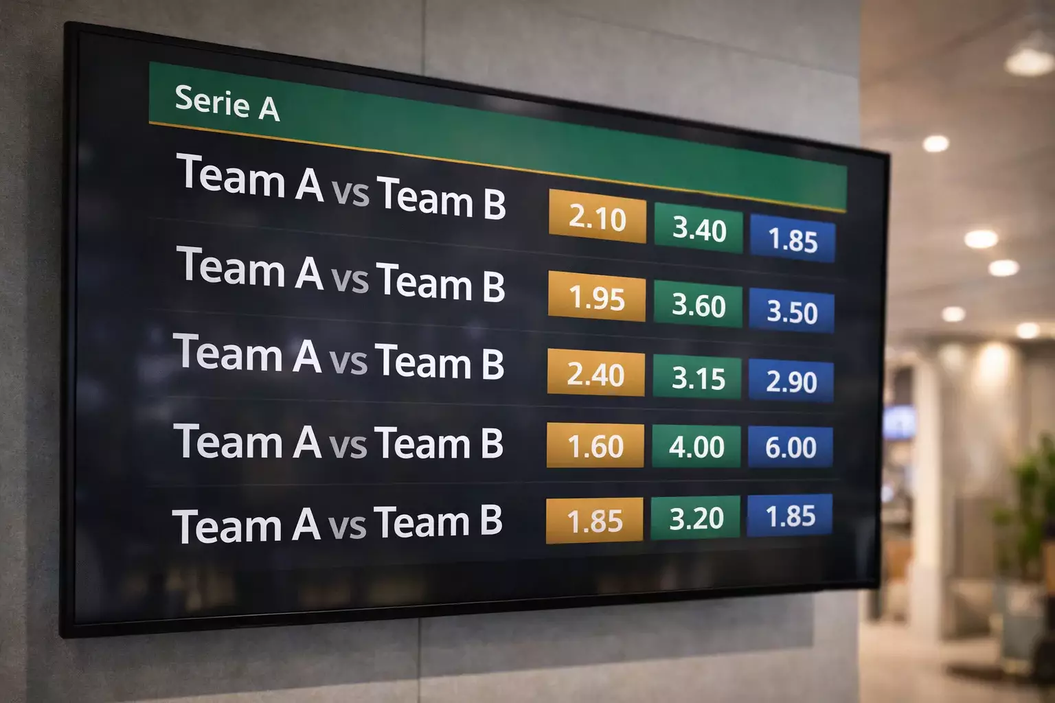 Schermo che mostra quote calcistiche su una partita di Serie A