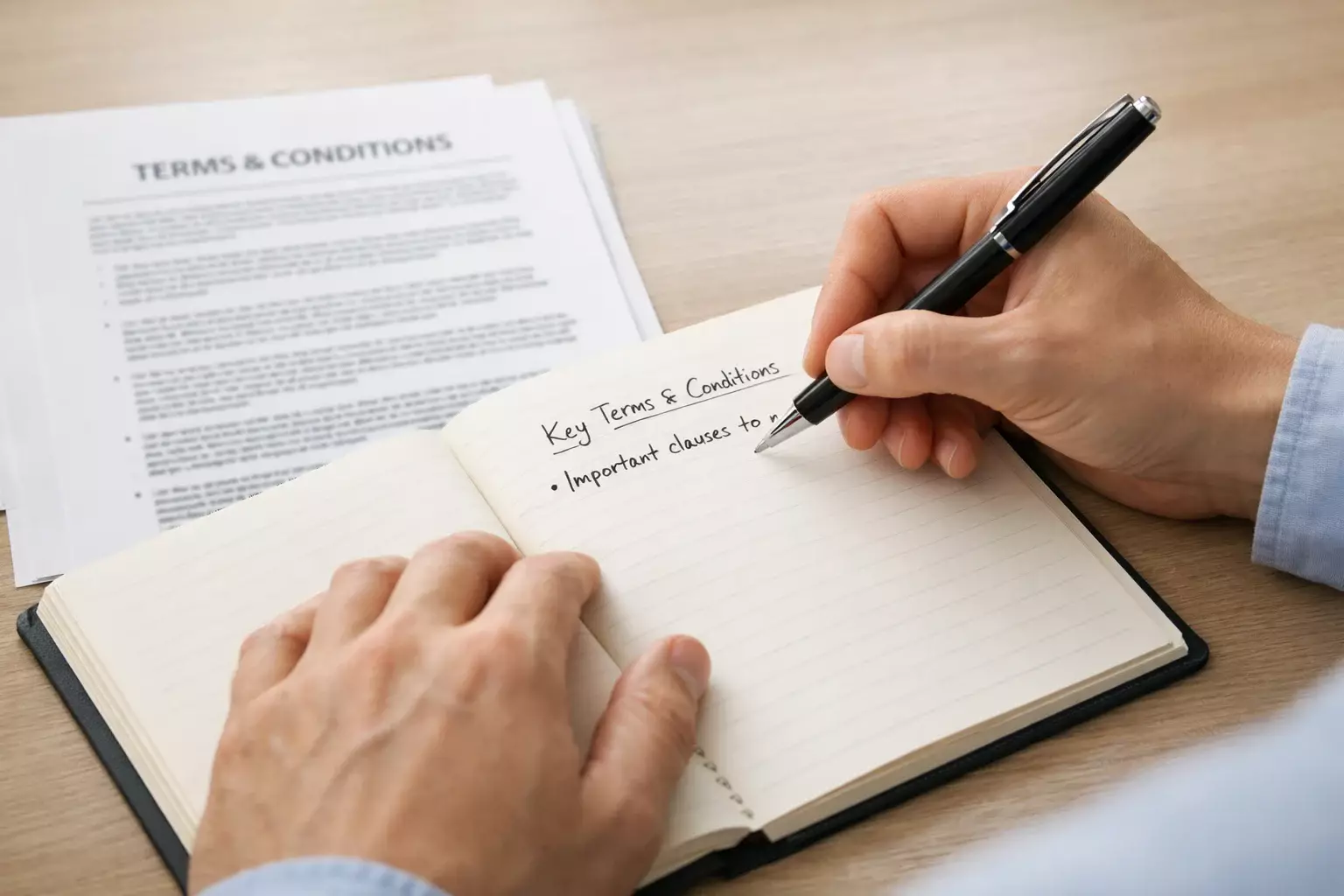 Persona che prende appunti mentre studia documento