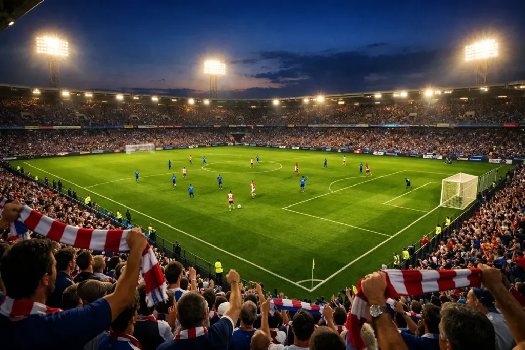 Stadio di calcio italiano durante una partita di Serie A
